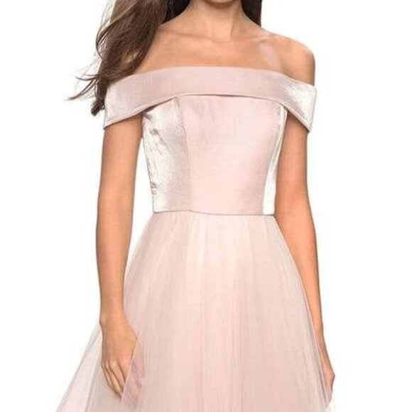 NWT La Femme 27224 Off-Shoulder Tulle Prom Dress Blush size 0 - Picture 3 of 4